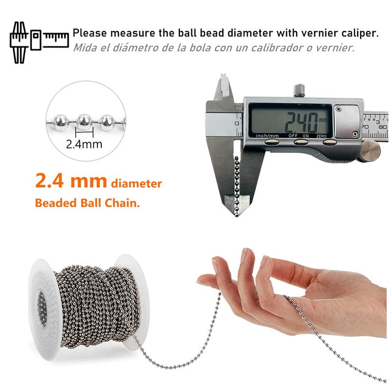 Wayilea Ball Bead Chain 52 Feet  Stainless Steel Ball Chains with 100 Pieces Matching Connectors Clasps  DIY Necklace Jewelry Making Craft Dog Tag Key Chain  2.4mm Ball  1 Roll 16 Meters - Image 3
